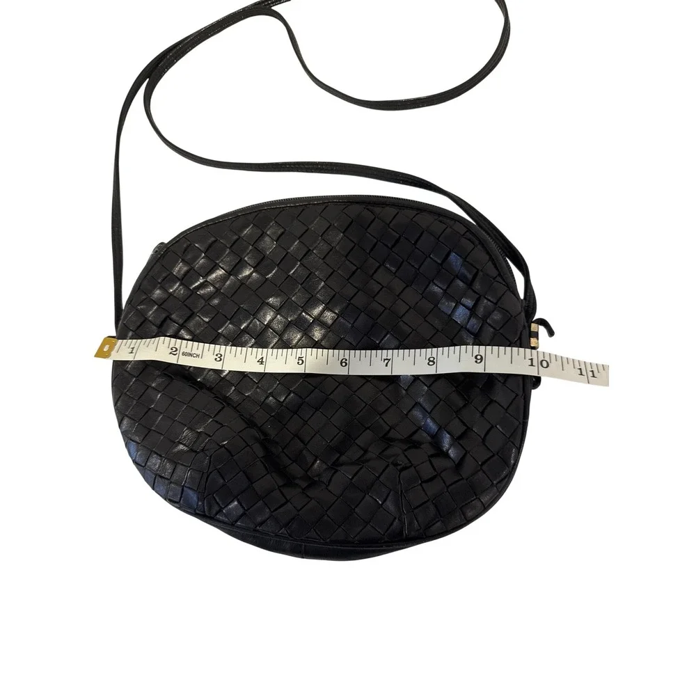 Aspects Black Woven Leather Crossbody Bag Oval Italian Style Boho Shoulder Bag